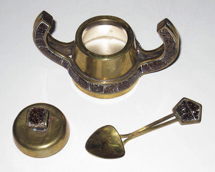 Salvador Teran Brass & Mosaic Tile Tea Coffee Set