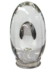 Steuben Crystal Glass Egg Sculpture with Sterling Silver Pedestal and Original Gift Box