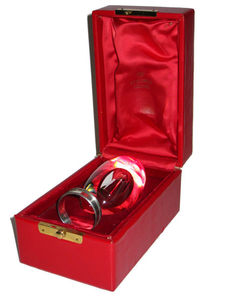 Steuben Crystal Glass Egg Sculpture with Sterling Silver Pedestal and Original Gift Box