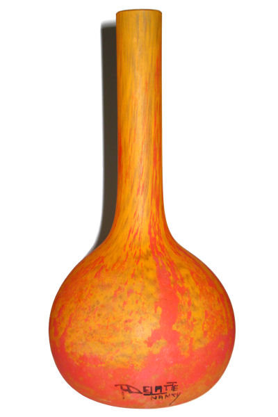 Art Deco Period Mottled Orange Glass Vase by André Delatte