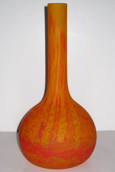 Art Deco Period Mottled Orange Glass Vase by André Delatte