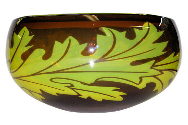 Cased Glass Bowl with Oak Tree Leaf Motif by Jan Johansson for Orrefors