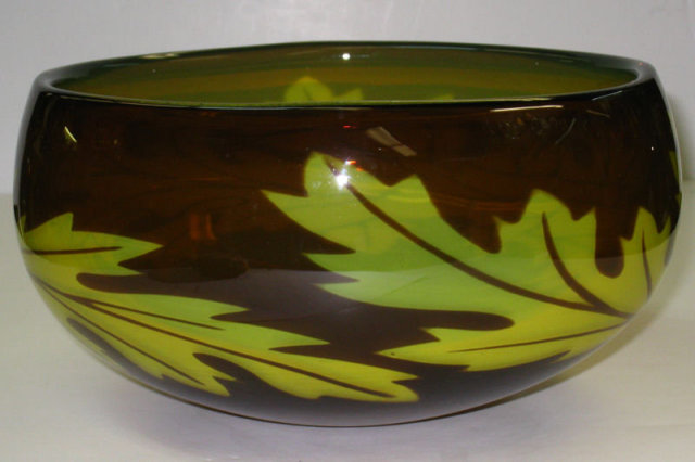 Cased Glass Bowl with Oak Tree Leaf Motif by Jan Johansson for Orrefors