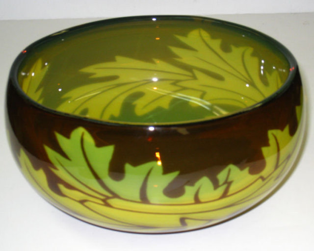 Cased Glass Bowl with Oak Tree Leaf Motif by Jan Johansson for Orrefors
