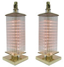 Pair of Mid-Century Brass Table Lamps with Lighted Glass Rods