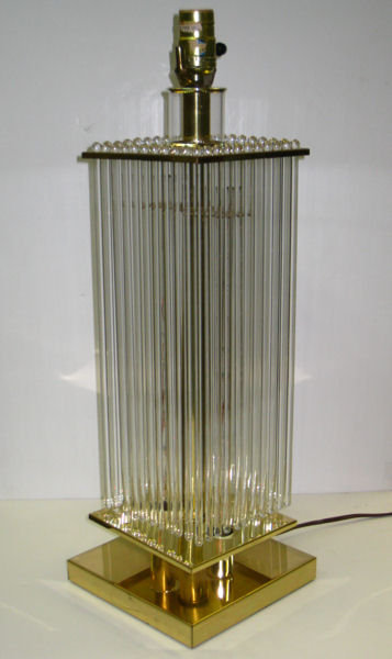 Pair of Mid-Century Brass Table Lamps with Lighted Glass Rods