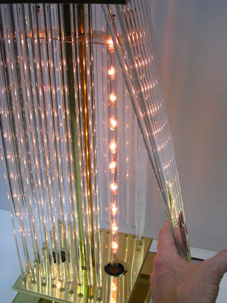 Pair of Mid-Century Brass Table Lamps with Lighted Glass Rods