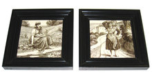 Pair of Antique Framed Figural Grisaille Tiles by Minton