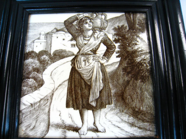 Pair of Antique Framed Figural Grisaille Tiles by Minton