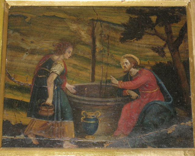 Antique Biblical Allegorical Framed Painted Fresco
