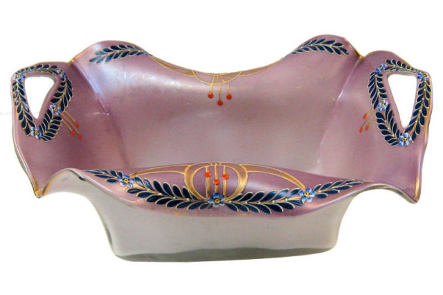 Secessionist Jugendstil Enamelled Glass Centerpiece Basket