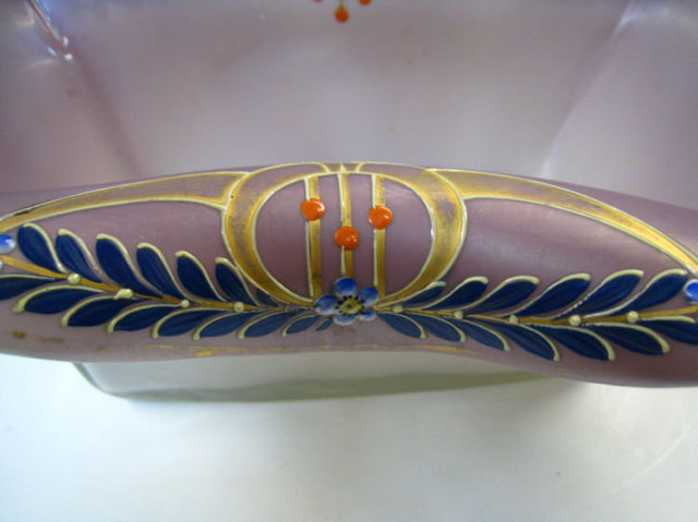 Secessionist Jugendstil Enamelled Glass Centerpiece Basket