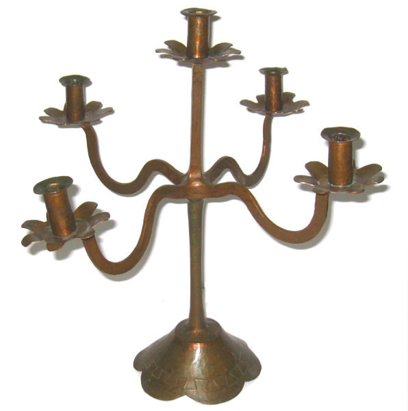 Arts and Crafts Period Hammered Copper Candelabra
