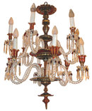 Antique Bohemian Gilded Ruby Red Glass Chandelier