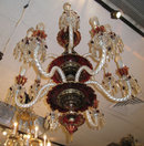 Antique Bohemian Gilded Ruby Red Glass Chandelier