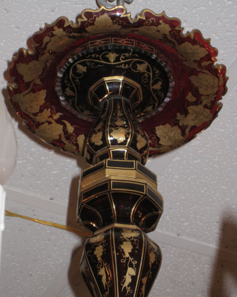 Antique Bohemian Gilded Ruby Red Glass Chandelier