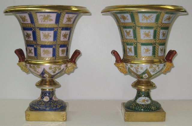 Matched Pair of Neoclassical Paris Campana Form Porcelain Vases