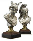 Pair Gilt and Silvered Bronze Busts of Gods Hermes and Ares