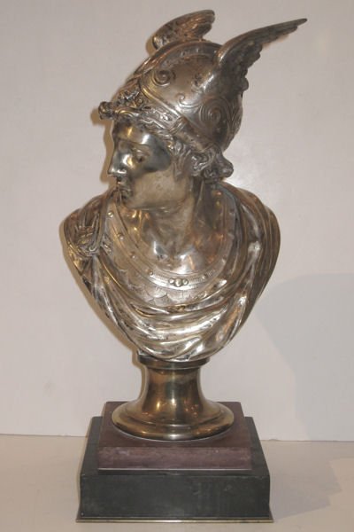 Pair Gilt and Silvered Bronze Busts of Gods Hermes and Ares