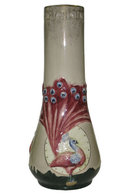 Art Nouveau Faience Vase with Peacock by Céramique de Saint-Amand-les-Eaux