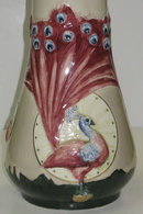 Art Nouveau Faience Vase with Peacock by Céramique de Saint-Amand-les-Eaux
