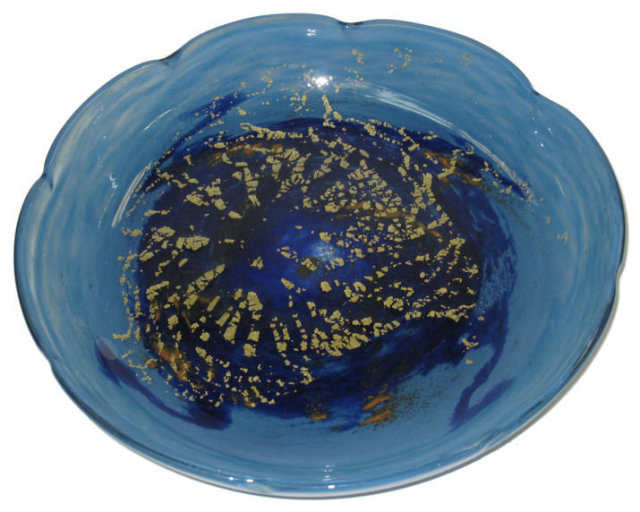 Art Deco Period Blue Glass Centerpiece Bowl by Daum