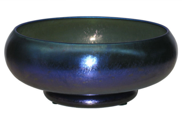 Iridescent Blue Lustre Glass Bowl by Quezal