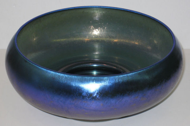 Iridescent Blue Lustre Glass Bowl by Quezal