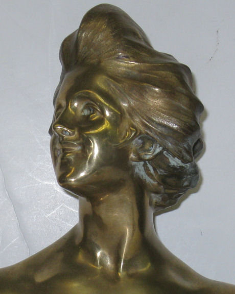Antique Art Nouveau Female Bronze Bust by Fortiny