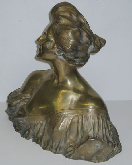 Antique Art Nouveau Female Bronze Bust by Fortiny