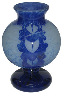 Schneider Charder Le Verre Francais Blue Cameo Glass Vase