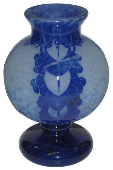 Schneider Charder Le Verre Francais Blue Cameo Glass Vase