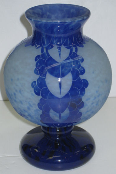 Schneider Charder Le Verre Francais Blue Cameo Glass Vase