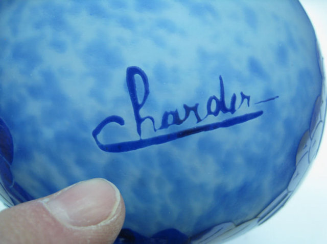 Schneider Charder Le Verre Francais Blue Cameo Glass Vase