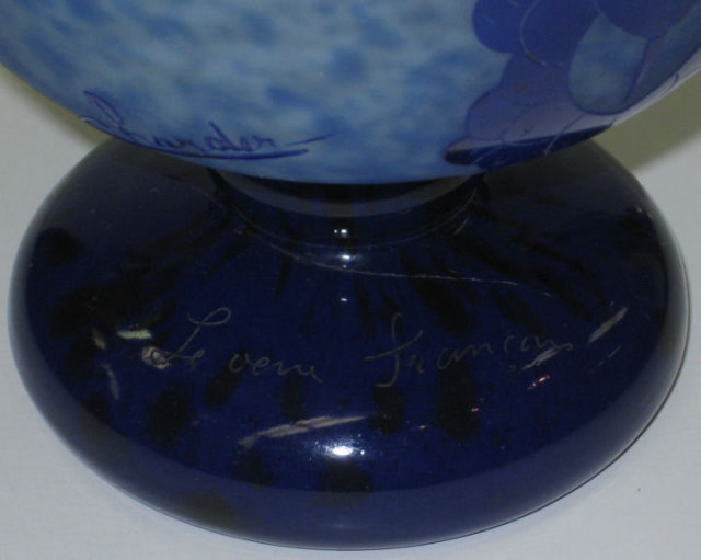 Schneider Charder Le Verre Francais Blue Cameo Glass Vase