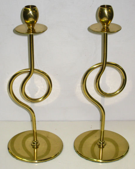 Pair of Mid-Century Modern Polished Brass Candlesticks