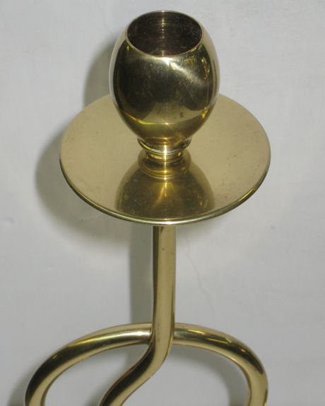 Pair of Mid-Century Modern Polished Brass Candlesticks