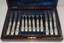 Antique English Silver & Ivory Fish Flatware Set