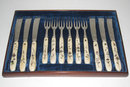 Antique English Silver & Ivory Fish Flatware Set