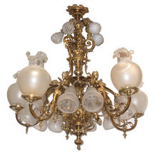 Electrified Neoclassical Victorian Gilt Metal Gas Chandelier