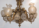 Electrified Neoclassical Victorian Gilt Metal Gas Chandelier