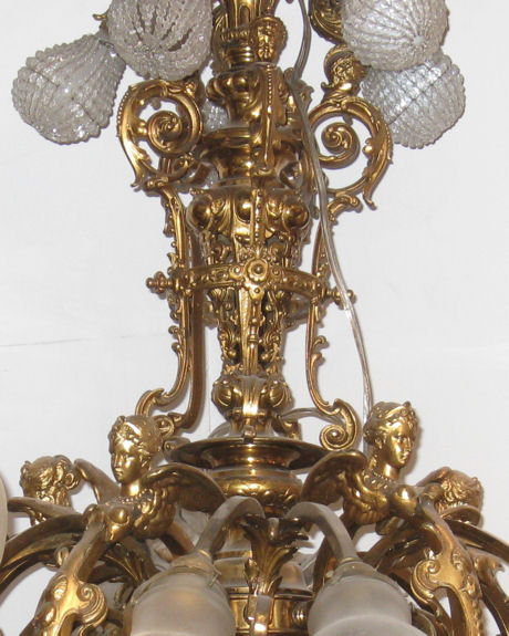 Electrified Neoclassical Victorian Gilt Metal Gas Chandelier