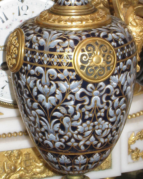 Antique French Champleve Enamel and Gilt Bronze Ewer and Stand
