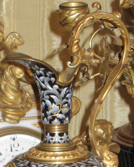 Antique French Champleve Enamel and Gilt Bronze Ewer and Stand