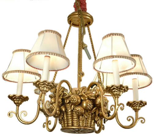 Fruit Basket Form Gilt Metal Chandelier
