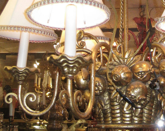 Fruit Basket Form Gilt Metal Chandelier