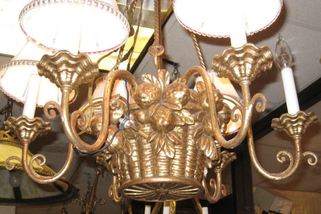 Fruit Basket Form Gilt Metal Chandelier