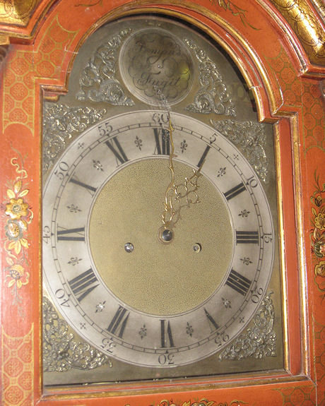 English Georgian Vermilion Red Chinoiserie Grandfather Clock by William Jackson