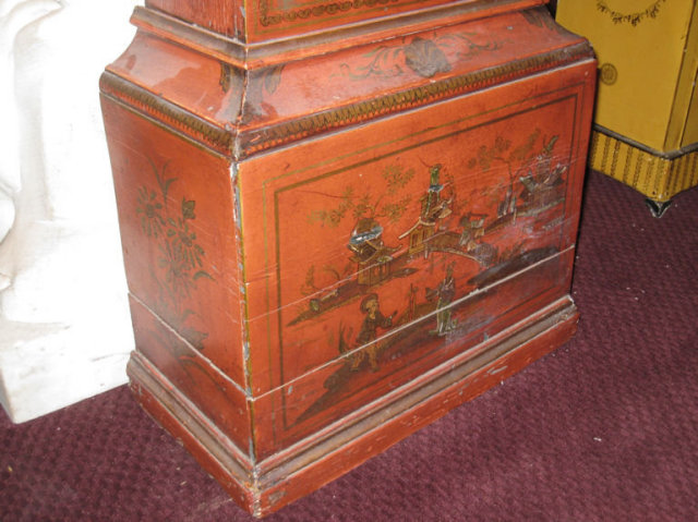 English Georgian Vermilion Red Chinoiserie Grandfather Clock by William Jackson
