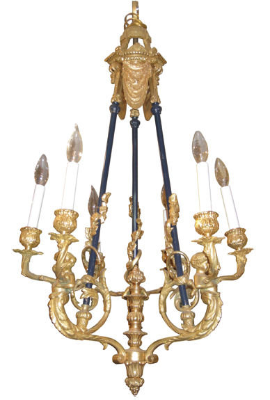 Antique French Louis XVI Style Ormolu Bronze Chandelier